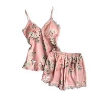 HWJFDC Pyjama Femme Ensemble Pyjama à Bretelles for Femme, vêtements de Nuit d'été Sexy, Patchwork, Haut à Bretelles en Dentelle et Short, Lingerie Intime(Color7,M)