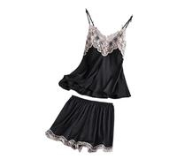 HWJFDC Pyjama Femme Ensemble Pyjama à Bretelles for Femme, vêtements de Nuit d'été Sexy, Patchwork, Haut à Bretelles en Dentelle et Short, Lingerie Intime(Color1,XL)