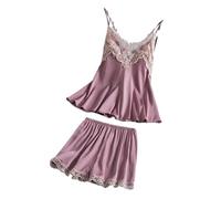 HWJFDC Pyjama Femme Ensemble Pyjama à Bretelles for Femme, vêtements de Nuit d'été Sexy, Patchwork, Haut à Bretelles en Dentelle et Short, Lingerie Intime(Color4,M)