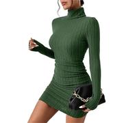 HWJFDC Robe Pull Femme Robe Fourreau élégante à col roulé et Manches Longues for soirée, Automne-Hiver, Sexy, Mini, Moulante, Club, en Tricot(Green,L)