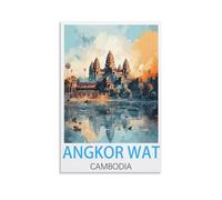 HWJJUII Poster de voyage vintage Angkor Wat Cambodge - 20 x 30 cm - Impression sur toile moderne pour chambre à coucher
