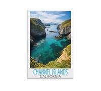HWJJUII Poster de voyage vintage sur toile, îles Anglo-Normandes, Californie, 40 x 60 cm, affiches murales et art imprimé moderne pour décoration de chambre à coucher