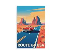 HWJJUII Poster vintage de voyage Route 66 USA 40 x 60 cm Impression sur toile Décoration de chambre à coucher