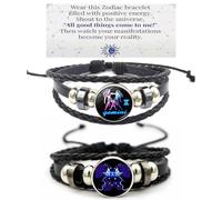HWJQ Lot de 2 bracelets en cuir tressé avec signe du zodiaque et constellation pour homme et femme - Pour la fête des mères, un anniversaire, etc, Middle, Zinc, Pas de gemme