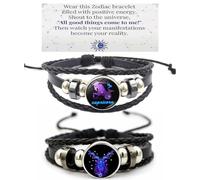 HWJQ Lot de 2 bracelets en cuir tressé avec signe du zodiaque et constellation pour homme et femme - Pour la fête des mères, un anniversaire, etc, Middle, Zinc, Pas de gemme