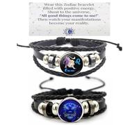 HWJQ Lot de 2 bracelets en cuir tressé avec signe du zodiaque et constellation pour homme et femme - Pour la fête des mères, un anniversaire, etc, Middle, Zinc, Pas de gemme