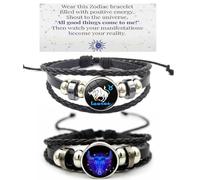 HWJQ Lot de 2 bracelets en cuir tressé avec signe du zodiaque et constellation pour homme et femme - Pour la fête des mères, un anniversaire, etc, Middle, Zinc, Pas de gemme