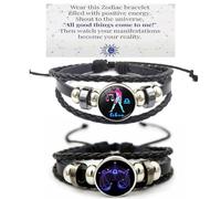 HWJQ Lot de 2 bracelets en cuir tressé avec signe du zodiaque et constellation pour homme et femme - Pour la fête des mères, un anniversaire, etc, Middle, Zinc, Pas de gemme