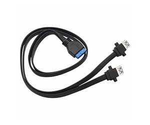 Hwmsza Double USB 3.0 Femelle à 20 Broches en-tête Carte mère câble Adaptateur 2 USB vis Montage sur Panneau Carte mère câble Plat Cordon 30/50/65/80cm (Size : 0.5m, Color : Svart)