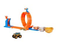 Hot Wheels Monster Trucks Défi du Trophée Tournez-et-Renversez Coffret avec véhicule Bigfoot 50ème anniversaire en métal à l’échelle 1/64, 2 façons de jouer, JBX64
