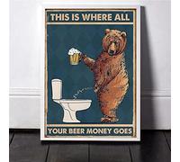 HWNU Toile Affiche Ours Grincheux Buvant de la bière à la Salle de Bain Impression d'art Mural Image Animale Abstraite pour Chambre d'enfant Salle de Bain Toilette décor à la Maison sans Cadre