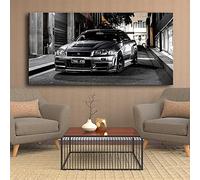 HWNU Toile Peinture Impression Voiture De Sport Oeuvre Moderne Nissan Skyline GTR Voiture Photo Noir Blanc Affiche d'art Mural pour Bureau garçon Chambre Chevet décor à la Maison sans Cadre (60x90cm)