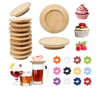 HWSWSH 10 PCS Couvercle de Verre à Vin en Bois avec 12 Marque-verres Silicone, 10cm Topper Verre à Vin en Bambou, Étiquette Multicolore Réutilisable pour Décorations du Verre à Vin Verres à Boissons