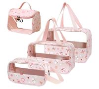 HWSWSH 4 PCS Trousse de Toilette Transparente en PVC Étanche - Trousse de Maquillage Femme pour Voyage et Affaires, 4 Tailles, Imperméable, Rangement (Rose)