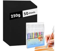 HWSWSH 50PCS Papier Coloré Cartonné Noir A4, Feuilles Carton Noir 250g/m² avec 12 Stylo Gel Pailleté Feuilles de Papier Cartonné Papiers Epais de Couleur pour Scrapbooking Bricolage Travaux Manuels