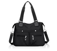 HWSWSH Grand Sac à Bandoulièr Noir pour Femme avec 11 Compartiments sac à bandoulière pour Femme sac à Bandoulièr Multifonctionnel en Nylon Imperméable 36x14x33cm Léger et Antivol pour Voyage