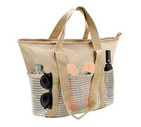 HWSWSH sac de Plage avec Fermeture à Glissière, Sac en Filet Imperméable Jouets de Sable avec 6 Poches séparées, sa en Filet Pliable, sac de Piscine, sacs à Main pour Plage/Pique-nique/Piscine