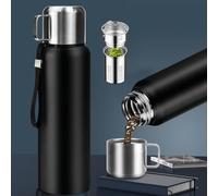 HWSWSH Tasse Thermos en Acier Inoxydable 800ML, Mug Isotherme Cafe Couvercle de Tasse avec Poignée, Mug de Voyage Thermos Isotherme 12 h, Bouteille pourr Café, Boissons, Thé, Soupe, Extérieur (Noir)