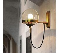 HWSY Applique Murale Industrielle Rustique Support en Métal Et Globe Rond Abat-Jour en Verre Clair E27 Applique Murale en Laiton Applique Murale Luminaire pour Salle De Bains Salon Chambre Restaurant