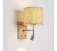 HWSY Applique Murale Simple avec Base en Bois et Abat-Jour en Tissu avec Petit projecteur 3 W et Interrupteur Marche/arrêt Applique Murale éclairage de Lecture câblé pour Chambre à Coucher, Salon
