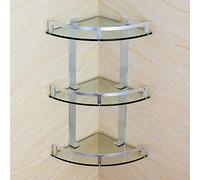 HWSY Espace Aluminium Cadre d'angle en Verre à Trois Couches Triangle Pratique Utile Étagère de Salle de Bain Organisateur Mural Support de Rangement Trépied en Forme d'éventail pour Toilettes