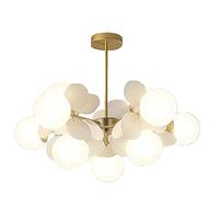 HWSY Lampe Spoutnik Lustre Suspension Luminaire Hauteur Réglable Tige Laiton pour Plafonnier Plat Incliné Chambre Salon Salle À Manger Cuisine Éclairage,Gold Plus All White,9 Interesting