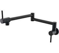 HWSY Pot Filler Robinet Laiton Simple Eau Froide Robinet De Cuisine Montage Mural Commercial Cuisine Évier Robinets Pliant Extensible Double Articulation Bras oscillants Monotrou Deux poignées, Noir