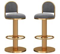 Hwsy Tabourets de Bar Ensemble de 2, Chaise Pivotante Réglable 65-80 cm, Dos en Velours, Base de Repose-Pieds Ronde Dorée, Tabouret de Cuisine pour Meubles de Maison(Couleur:Gris) Interesting