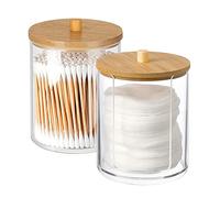 Hwtcjx 2 Pièce Porte Coton Tige, Distributeur Coton, Boite a Coton, Boite Rangement Coton Tige avec Couvercle en Bois, étanche à la poussière et à lhumidité, pour Salon, Chambre coucher, Salle de Bain