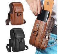 Hwtcjx Étui de Ceinture Pochette Téléphone Holster, Grande Pochette Smartphone, Sacoche Ceinture Homme Portable, Sac Bandoulière Homme, Multi-usages Taille Sac (Brun Jaune)