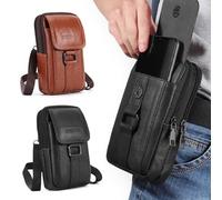 Hwtcjx Étui de Ceinture Pochette Téléphone Holster, Grande Pochette Smartphone, Sacoche Ceinture Homme Portable, Sac Bandoulière Homme, Multi-usages Taille Sac (Noir)