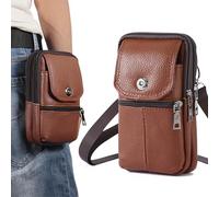 Hwtcjx Étui de Ceinture Pochette Téléphone Holster, Grande Pochette Smartphone, Sacoche Ceinture Homme, Portable Sac Bandoulière Homme, Multi-usages Taille Sac (Brun foncé)