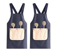 Hwtcjx Lot de 2 Tabliers de Cuisine Femme, Tablier en Lin et Coton, Réglable Chef Tabliers avec Poches pour Cuisine, Jardinage, Restaurant, Barbecue, Rayures (Bleu rayé)