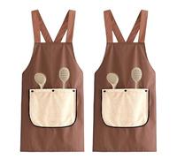 Hwtcjx Lot de 2 Tabliers de Cuisine Femme, Tablier en Lin et Coton, Réglable Chef Tabliers avec Poches pour Cuisine, Jardinage, Restaurant, Barbecue, Rayures (Rayé marron)