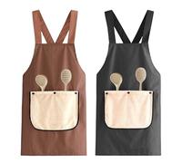 Hwtcjx Lot de 2 Tabliers de Cuisine Femme, Tablier en Lin et Coton, Réglable Chef Tabliers avec Poches pour Cuisine, Jardinage, Restaurant, Barbecue, Rayures (Noir, Marron)