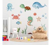 Hwtcjx Stickers Muraux Animaux Marins, Autocollants Muraux Animal de Dessin Animé, Sticker Mural Décoratif, Sticker Mural pour Chambre de Bébé Pépinière Denfant Décoration Murale (30 x 90 cm) (A)