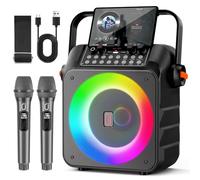 HWWR Karaoké Machine avec 2 Microphones, Karaoké Professionnel Portable Bluetooth avec LED Haut-Parleur Amplifié Portable Système Karaoké Soutien REC/USB/TF/AUX