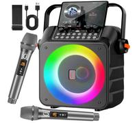 HWWR Machine de karaoké avec 2 microphones sans fil, machine de karaoké portable pour adultes et enfants, haut-parleur Bluetooth avec microphone, système de sonorisation et lumières LED pour la maison