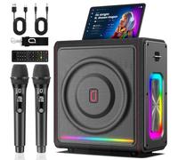 HWWR Machine Karaoke avec 2 Micros Sans Fil, Kit Karaoke Complet avec LED, idéale pour Karaoke Adulte et Enfants, Système PA Machine Karaoke prend en charge TF/USB, FM, Enregistrement, AUX IN et TWS
