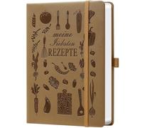 HwxBen Carnet de recettes A5 marron - Carnet de recettes de qualité supérieure à remplir soi-même - Avec onglets, table des matières et beaucoup d'espace - Idéal pour offrir aux amateurs de cuisine