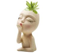 HWXZUUO Face Planteur Mignon Fille Visage de Fleur Pot jetant des Bisous Baisers résine jardinière Vif décoratif Succulent Pots de Plante Unique pour la Maison Jardin Balcon Maison, Jaune Beige