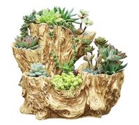 HWXZUUO Planteur en Bois flotté, Planter Rustique en résine irrégulière, Pots de souche de Bois d'imitation créative pour Herbe, Fleur, Fraise, Petites Plantes