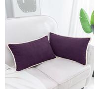 HWY 50 Lot de 2 housses de coussin rectangulaires en chenille douce avec franges de style bohème et rustique pour canapé, sofa, lit, salon, 30,5 x 50,8 cm, violet