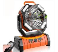HWYYLXS Ventilateur De Camping Portable Rechargeable 20 000 Mah, avec éClairage LED Et Crochet De Suspension, 4 Vitesses De Vent, Silencieux, avec TéLéCommande, pour Tente, Voyage, Barbecue,Orange