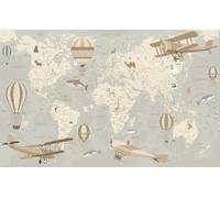 HXA DECO - Decoration Murale, Decoration Chambre Art Mural Tableau Deco, Tableau Enfant Carte du Monde Avions et Montgolfières - 80x50 cm