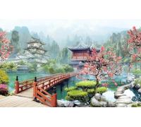 HXA DECO - Decoration Murale, Decoration Chambre Art Mural Tableau Deco, Tableau Paysage illustré Temple Bouddhiste - 80x50 cm