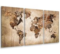 HXA DECO - Decoration Murale, Tableau Deco Tableau Mural Tableau Contemporain, Multi Panneaux, Tableau Triptyque Carte du Monde Couleur Bois - 90x60 cm