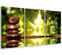 HXA DECO - Decoration Murale, Tableau Deco Tableau Mural Tableau Contemporain, Multi Panneaux, Tableau Triptyque Photo Jardin Zen et Galets - 90x60 cm