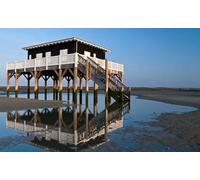 HXA DECO - Impression sur Toile, Decoration Murale, Tableau Deco, Tableau Moderne, Tableau Paysage L'île aux Oiseaux Les cabanes - 80x50 cm