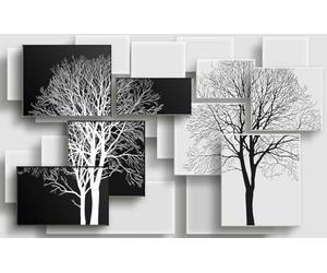 HXA DECO - Impression sur Toile, Décoration Murale Tableau Moderne, Tableau Graphique Arbres sur Fonds Noir et Blanc - 80x50 cm